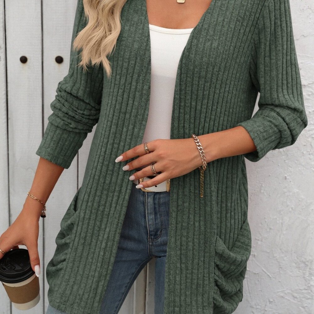 Mandy Open Front Long Sleeve Ribbed Cardigan - Picture 2 of 4